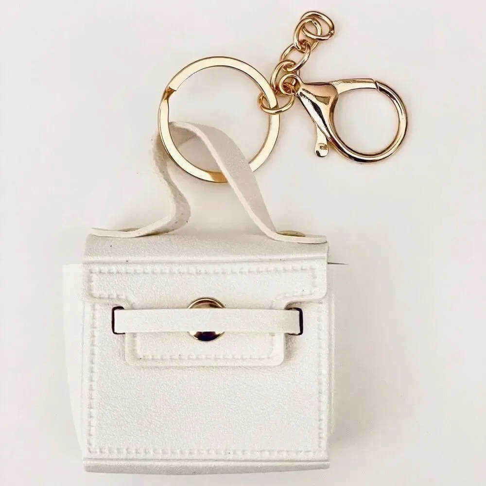 NWT White Pu leather & Gold Bag Purse opens Handbag Lobster Keyring Key holder